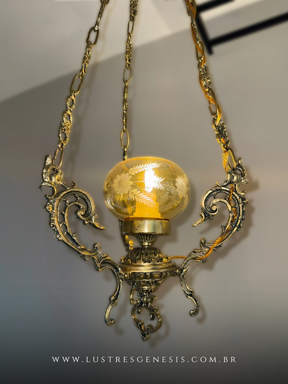 Lustre Pendente Bronze Antigo Vidro &Acirc;mbar